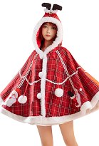 Christmas Hooded Cloak Santa Pattern Plaid Poncho Cape Coat for Women Christmas Hooded Cloak Santa Pattern Plaid Poncho Cape Coat for Women