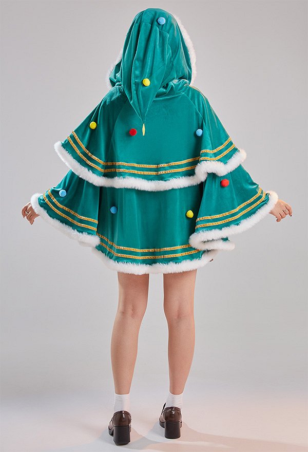 Weihnachten Christmas Umhang mit Kapuze Kawaii Weihnachtsbaum Grün Schleife Cape