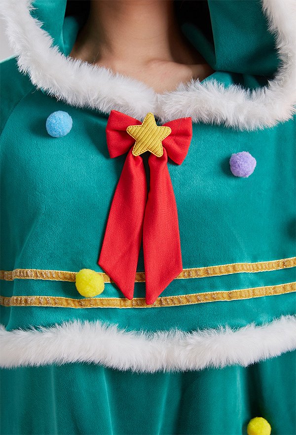 Weihnachten Christmas Umhang mit Kapuze Kawaii Weihnachtsbaum Grün Schleife Cape