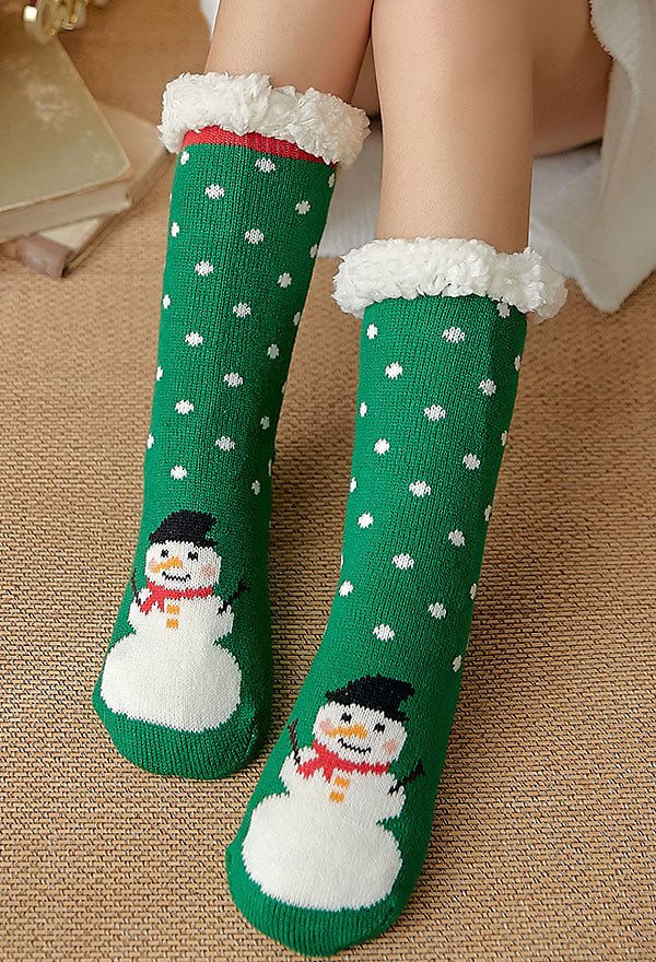 Christmas Women Kawaii Non Slip Socks Fuzzy Fleece-Lined Warm Floor Socks 2 Pairs