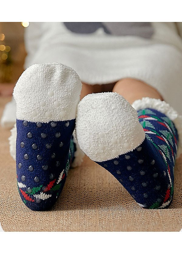 Christmas Women Kawaii Non Slip Socks Fuzzy Fleece-Lined Warm Floor Socks 2 Pairs