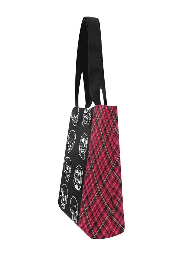 Gothic Canvas Bag with Half Plaid Half Skull Prints Beach Bag Tote Bag for Vacation Shopping