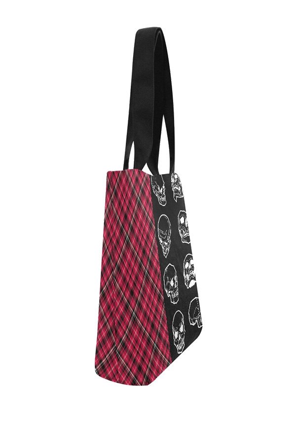 Gothic Canvas Bag with Half Plaid Half Skull Prints Beach Bag Tote Bag for Vacation Shopping