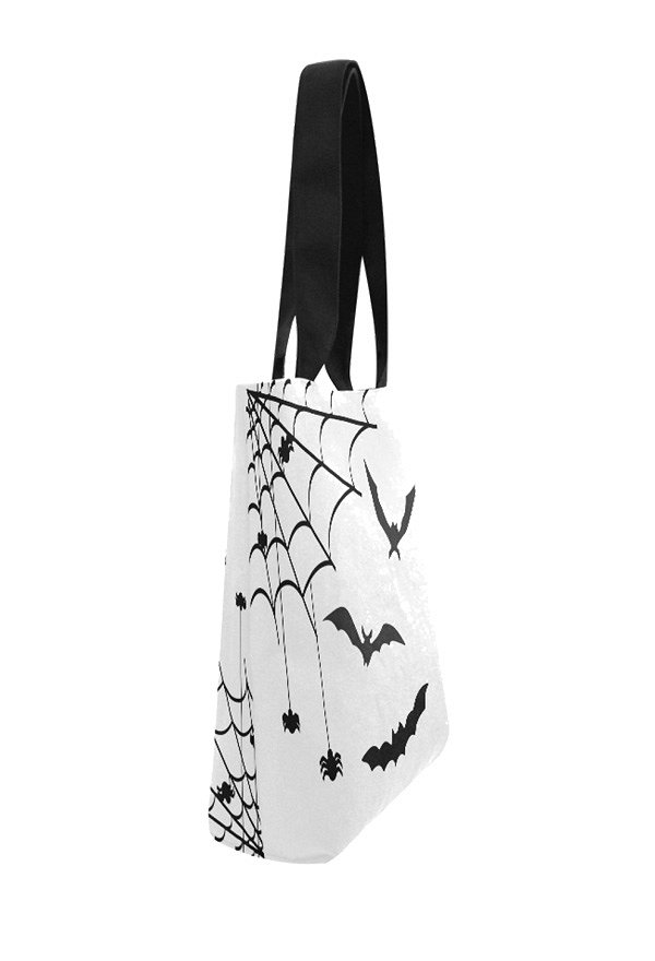 White Canvas Bag with Spiderweb Print Beach Bag Tote Bag for Vacation Shopping