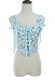Renaissance médiévale - Corset - Top 16ème siècle à motifs floraux - Camisole à lacets - Bustier désossé - Rubans bleus
