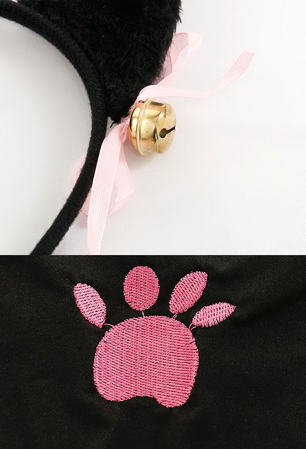 Lencería Sexy de Gato para Mujer Bordado en el Pecho Abierto de Cerradura Lencería de Dos Piezas