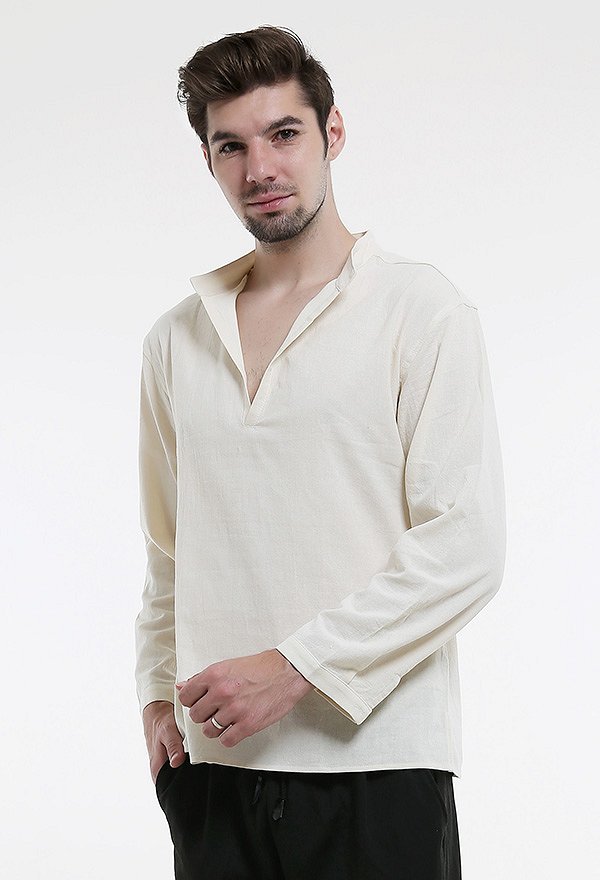 Männer V-Ausschnitt Langarm Mittelalter Hemd für Halloween Cosplay