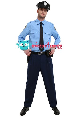 Costume de Cosplay Police Uniforme Manche Longue pour Homme Adulte avec Chapeau