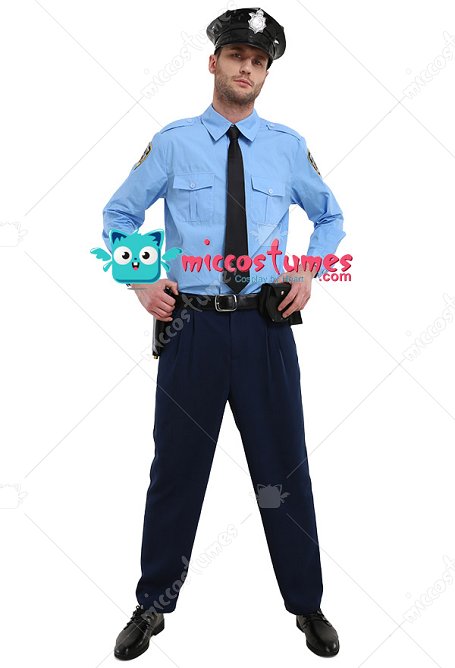 Costume de Cosplay Police Uniforme Manche Longue pour Homme Adulte avec Chapeau