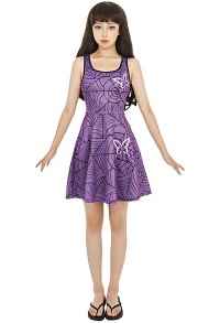 Miccostumes Femme Robe Hawaïenne Violet Motif Papillon Style A-Line Robe pour Plage