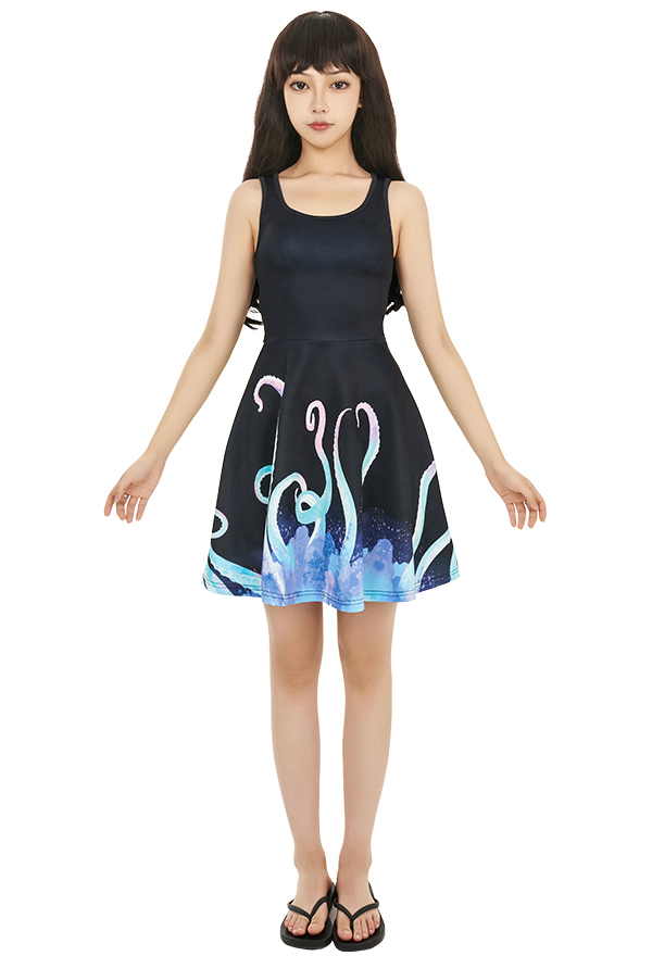 Miccostumes Mujeres Vestido de sol casual All-over Impresiones de tentáculos coloridos Vestido de tanque Vestido de mujeres para la playa de verano