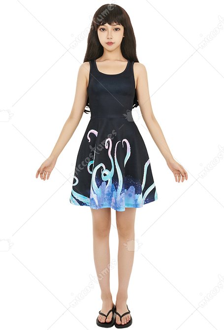 Miccostumes Mujeres Vestido de sol casual All-over Impresiones de tentáculos coloridos Vestido de tanque Vestido de mujeres para la playa de verano