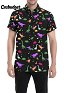 Cosbudget Men Casual Shirts Dinosaur Prints Button Down Short Sleeve Shirts