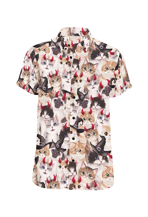 万圣节猫猫恶魔衬衣 万圣节猫猫恶魔衬衣