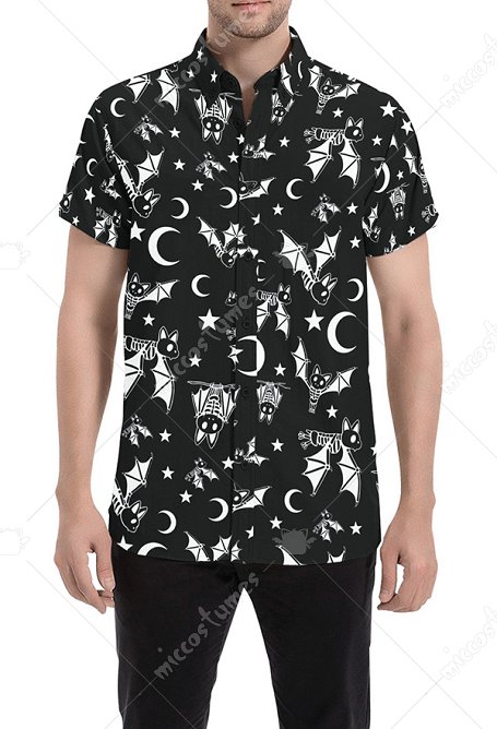 Halloween Fledermaus Herren Hemd Button Kurzarm Hemd