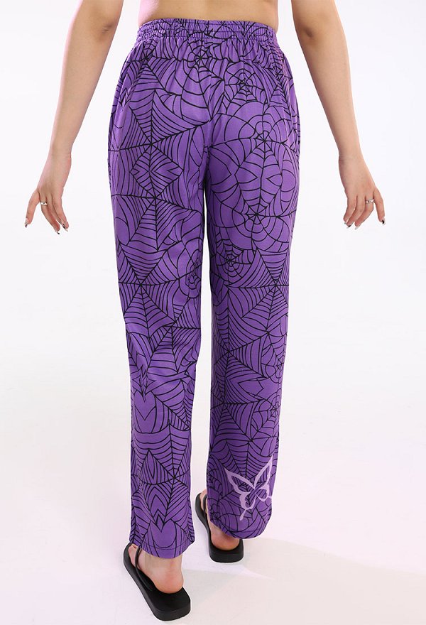 Miccostumes Pyjamahose lila Schmetterling Web Prints Homewear Frauen Loungewear