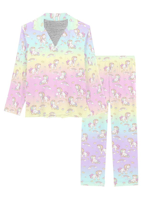 Miccostumes Damen Nachtwäsche Langarm und Hose Pyjama Set