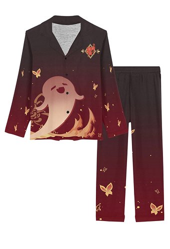 Hu Tao Derivative Damen Nachtwäsche Langarm und Hose Pyjama Set