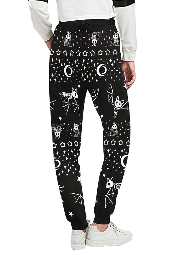 Halloween Pantalon de survêtement Moon Bat Prints Sweatpants avec poches