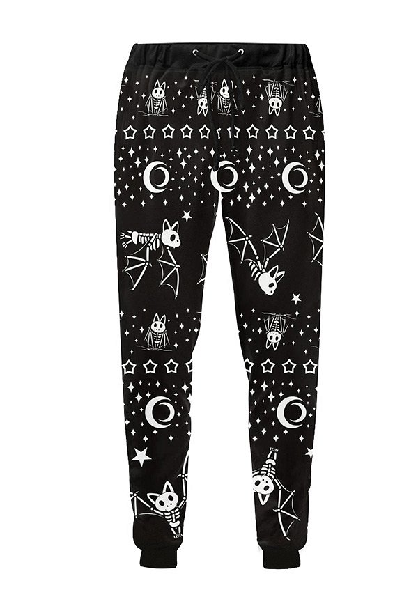 Halloween Pantalon de survêtement Moon Bat Prints Sweatpants avec poches