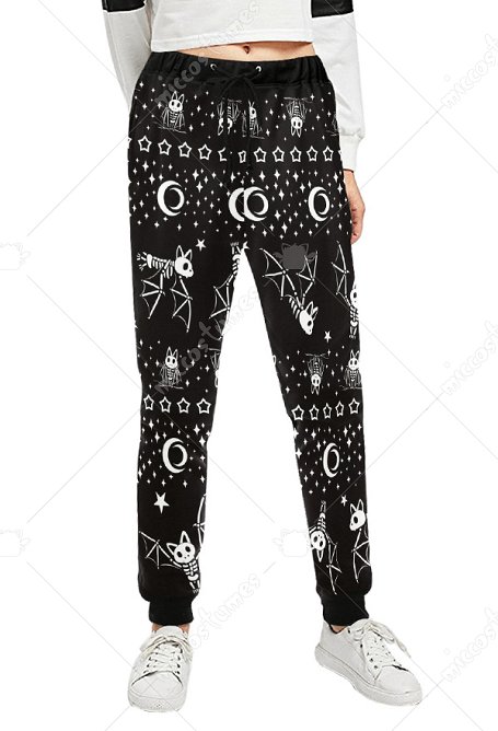 Halloween Track Pants Moon Bat Prints Sweatpants with Pockets