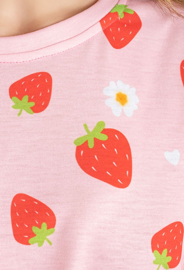 Miccostumes Strawberry Prints Women Pajamas Set Top and Pant Sleep Set Long Sleeve Lounge Sets Sleepwear