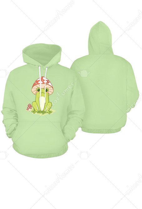 Hoodie Casual Imprimé Grenouille pour Femmes Pull Vert Sweatshirts avec poche
