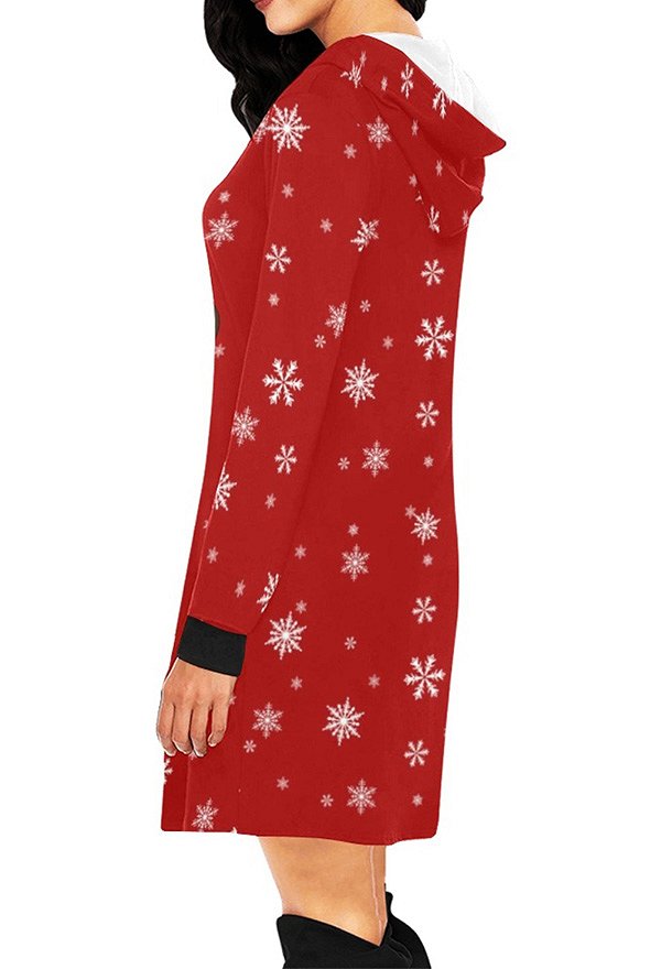 Pull À Capuche Longue Imprimés Renne de Noël Rouge Sweat Pull À Capuche Longue Imprimés Renne de Noël Rouge Sweat