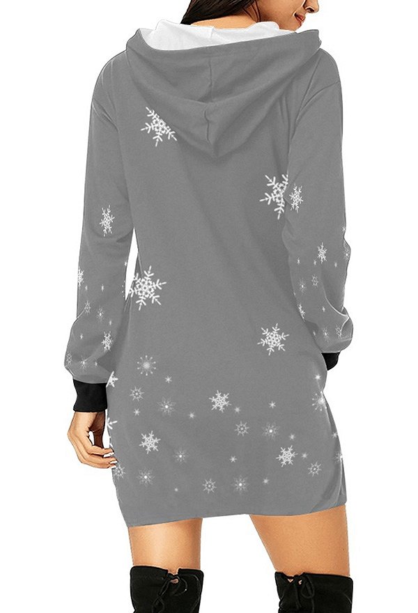 Christmas Women Pullover Hoodie Dress Snowman Prints Long Sleeve Grey Sweatshirt Christmas Women Pullover Hoodie Dress Snowman Prints Long Sleeve Grey Sweatshirt