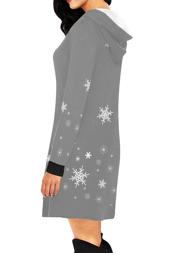 Christmas Women Pullover Hoodie Dress Snowman Prints Long Sleeve Grey Sweatshirt Christmas Women Pullover Hoodie Dress Snowman Prints Long Sleeve Grey Sweatshirt