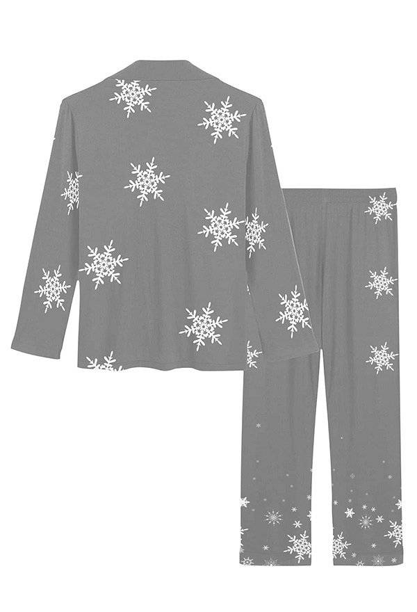 Christmas Women Nightwear Snowman Prints Long Sleeve Grey Pajama 2 Piece Christmas Women Nightwear Snowman Prints Long Sleeve Grey Pajama 2 Piece