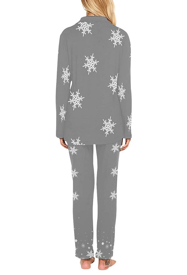 Christmas Women Nightwear Snowman Prints Long Sleeve Grey Pajama 2 Piece Christmas Women Nightwear Snowman Prints Long Sleeve Grey Pajama 2 Piece