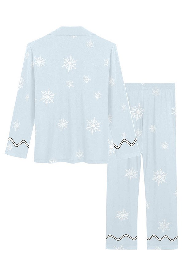 Women Nightwear Christmas House Prints Long Sleeve Blue Pajama 2 Piece