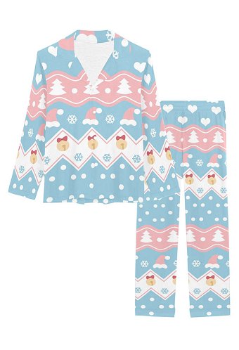 Weihnachten Kawaii Pyjama Damen Lange Arm Top Hosen Set Pyjama Set 2 Pcs