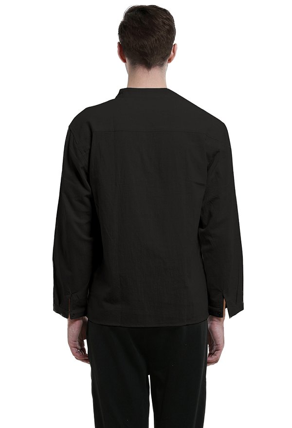 Men Renaissance Medieval Shirt Black V Neck Long Sleeve Pirate Top for Halloween