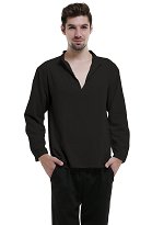 Hommes Chemise Médiévale Halloween Renaissance Chemise Noire à Manches Longues et Col en V Hommes Chemise Médiévale Halloween Renaissance Chemise Noire à Manches Longues et Col en V