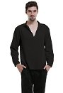 Men Renaissance Medieval Shirt Black V Neck Long Sleeve Pirate Top for Halloween