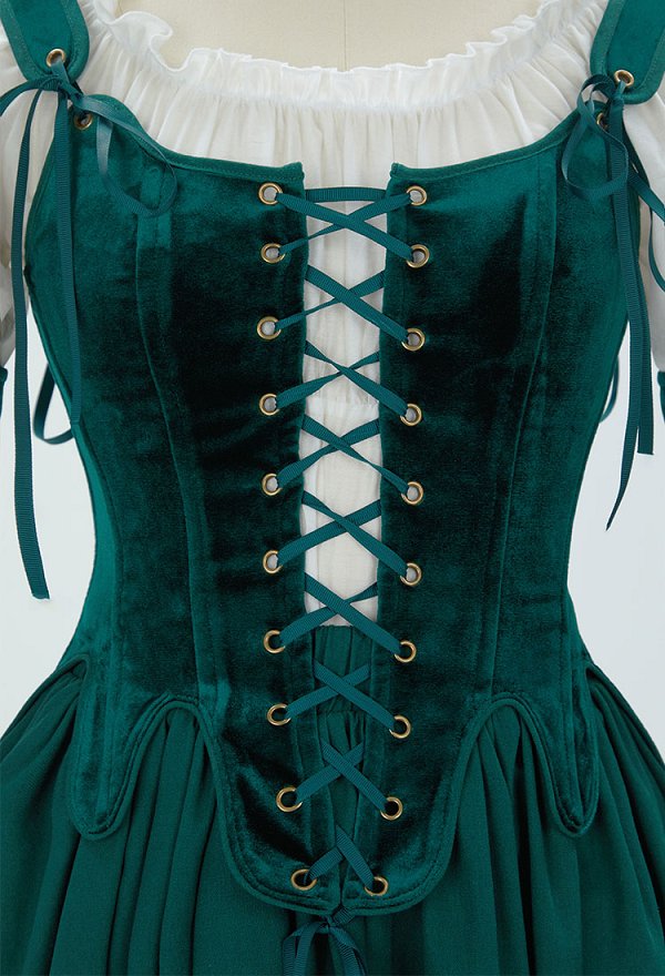Retro Renaissance Dress Set Vintage Medieval Dress with Corset and Half Skirt