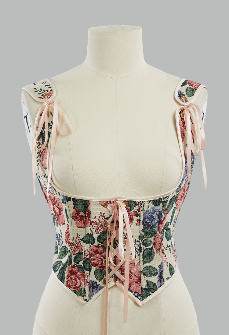 Renacentista Medieval Corsé con un bonito estampado floral y busto de soporte con ballenas