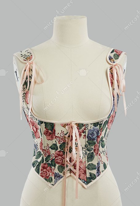 Renacentista Medieval Corsé con un bonito estampado floral y busto de soporte con ballenas