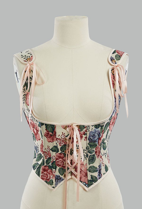 Renacentista Medieval Corsé con un bonito estampado floral y busto de soporte con ballenas Renacentista Medieval Corsé con un bonito estampado floral y busto de soporte con ballenas