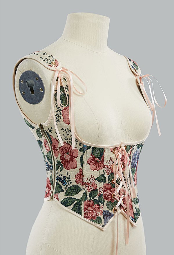 Renacentista Medieval Corsé con un bonito estampado floral y busto de soporte con ballenas Renacentista Medieval Corsé con un bonito estampado floral y busto de soporte con ballenas