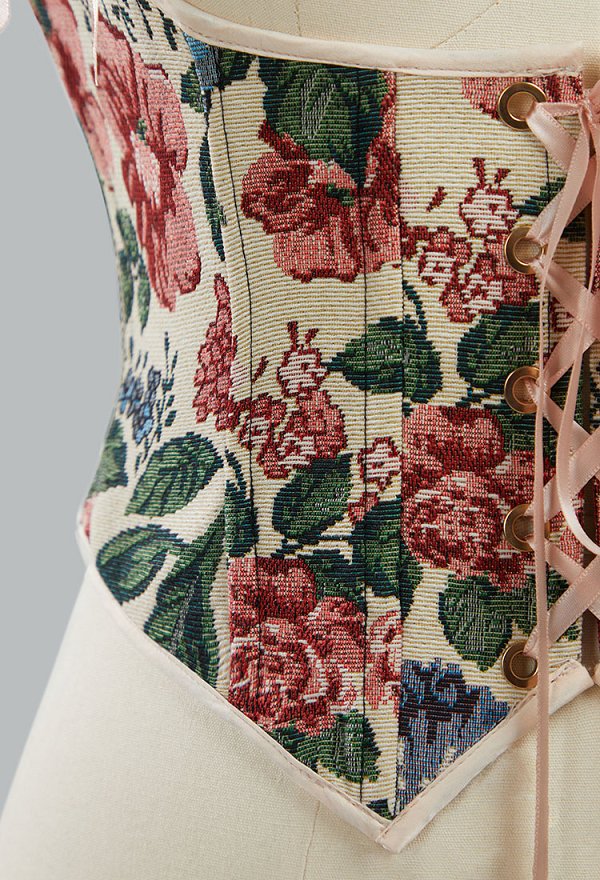 Renacentista Medieval Corsé con un bonito estampado floral y busto de soporte con ballenas Renacentista Medieval Corsé con un bonito estampado floral y busto de soporte con ballenas