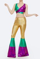 Mardi Gras Costume Crossover V-Neck Top and Flared Pants Party Set Mardi Gras Costume Crossover V-Neck Top and Flared Pants Party Set