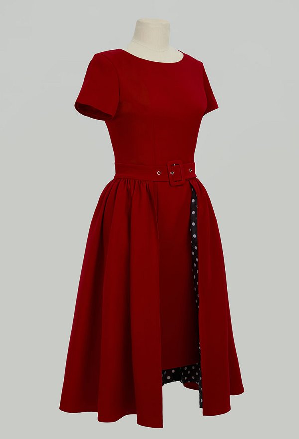 Women 1940s Vintage Dress Set Retro Slim Fit Dress with Removable Polka Dot Skirt Women 1940s Vintage Dress Set Retro Slim Fit Dress with Removable Polka Dot Skirt