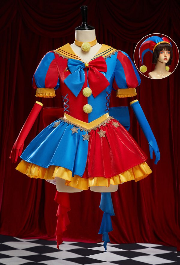 TADC Payaso Niña Derivada Halloween Marinero Traje Casuel Marinero Vestido con Sombrero Guantes Cosplay Disfraz