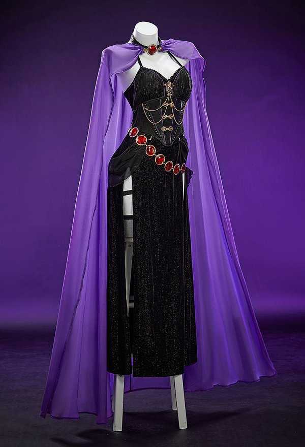 Raven Derivative Halloween Gothic Hexe Cosplay Kostüm Neckholderkleid mit Umhang Hut