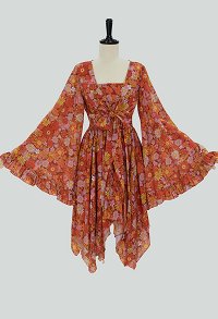 Vintage Hippie Costume 1970s Floral Dress with Coat Disco Prom Carnival Halloween Party Dress
