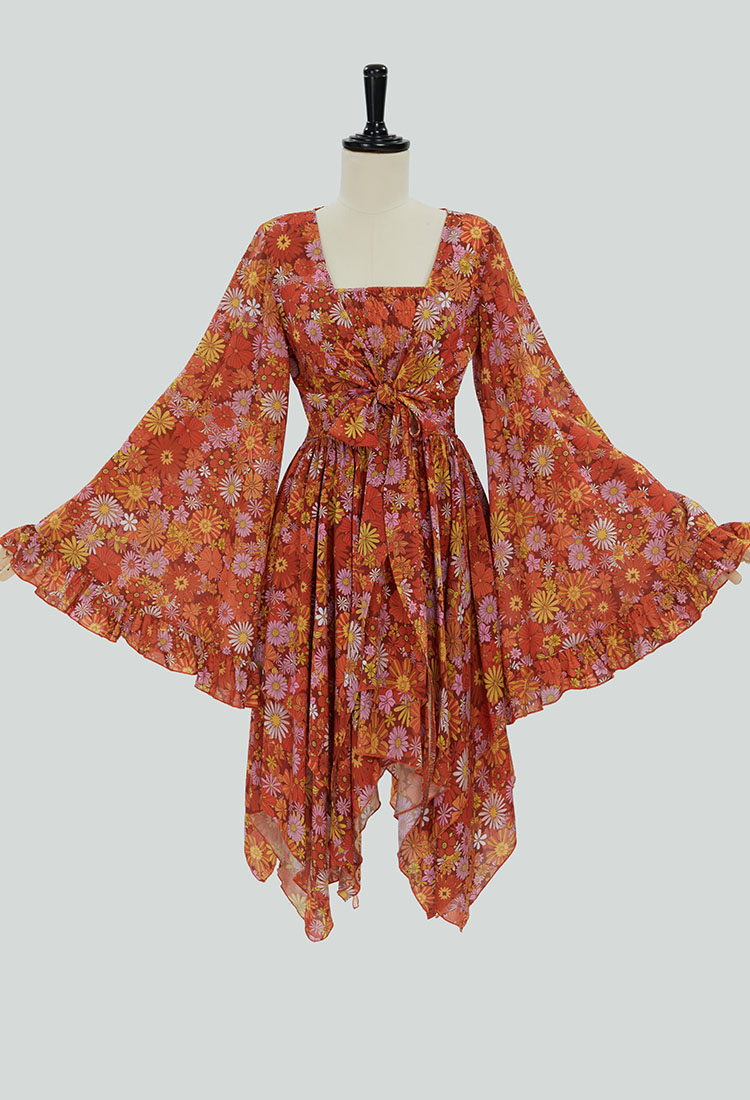 Disfraz de Hippie Vintage 1970s Vestido Floral con Abrigo