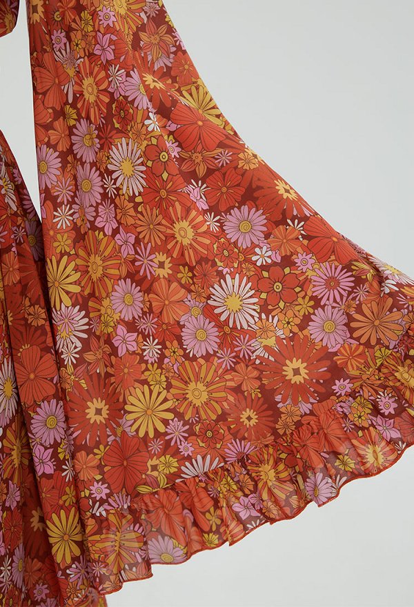 Vintage Hippie Costume 1970s Floral Dress with Coat Disco Prom Carnival Halloween Party Dress Vintage Hippie Costume 1970s Floral Dress with Coat Disco Prom Carnival Halloween Party Dress